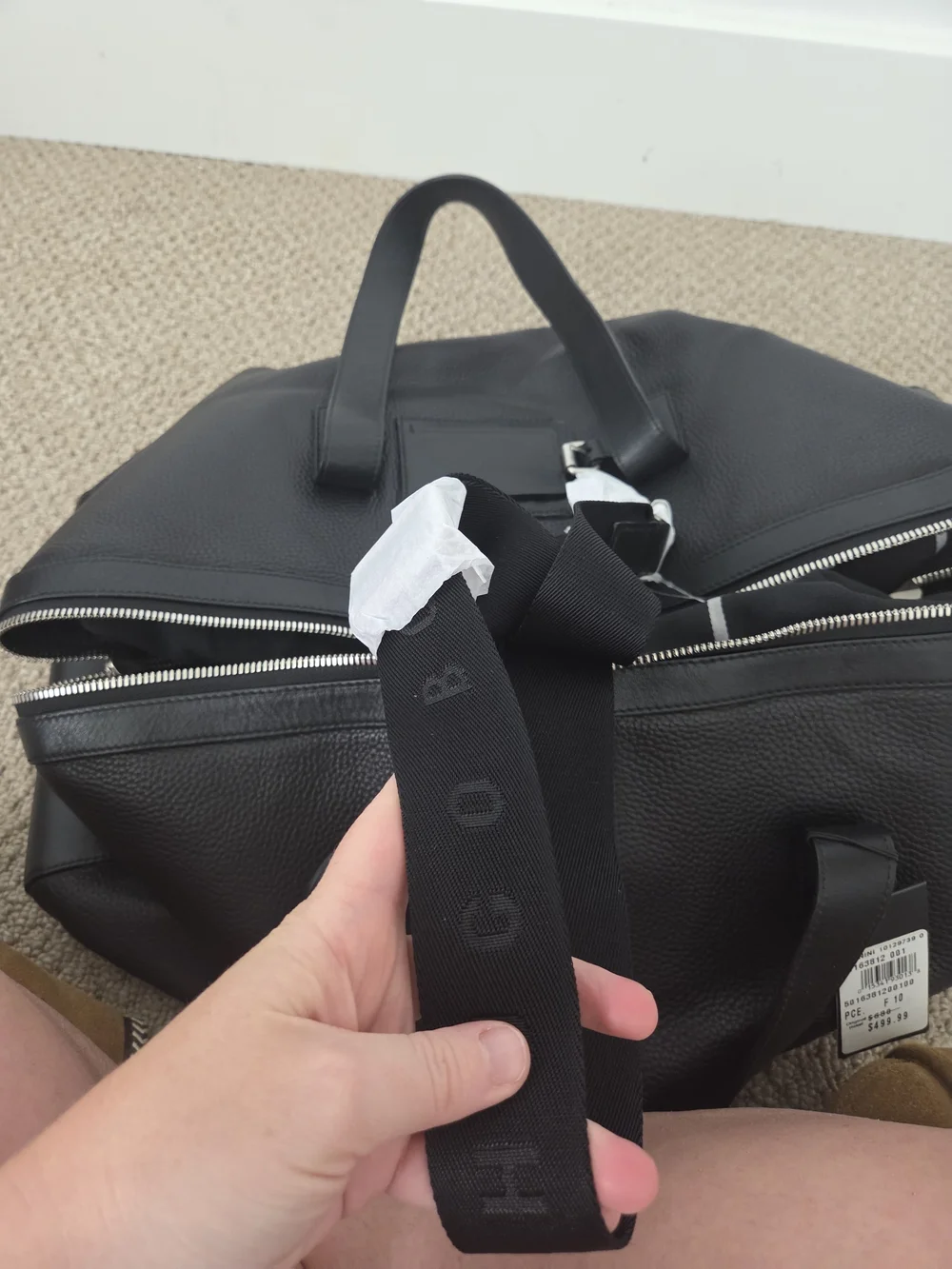BOSS Black Leather Weekender Bag